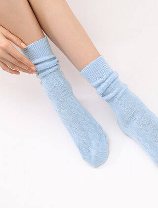 Gwen - Cashmere blend sok met kabel - Crystal