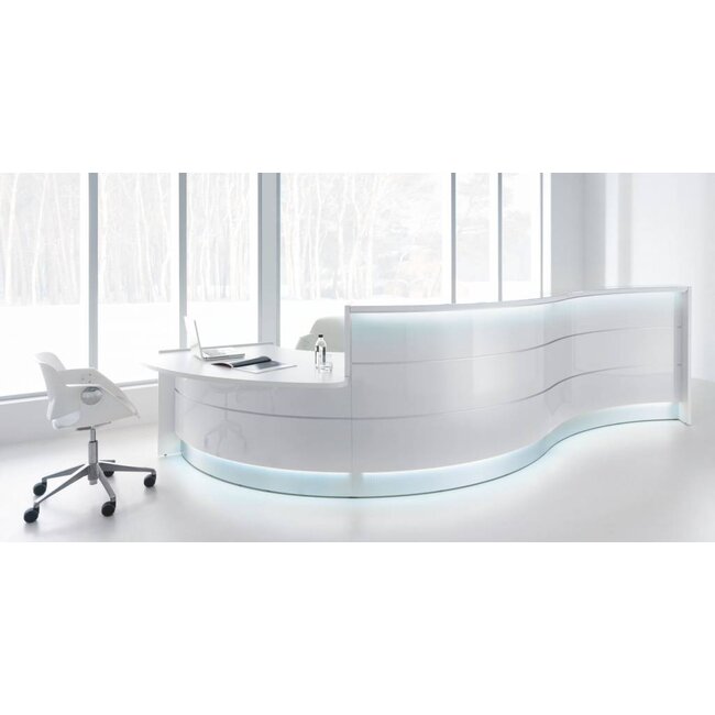 Hochglanz Empfangstheke Vale 193 cm, mit Seitenschränken