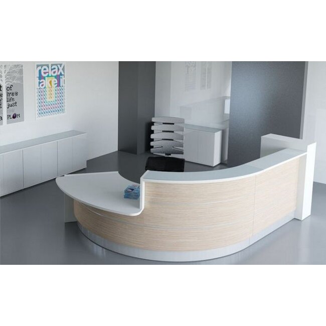 Hochglanz Empfangstheke Vale 293 cm breit, mit Seitenschränken