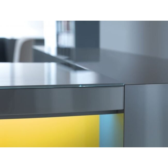 Hochglanz Empfangstheke Vale 293 cm breit, mit Seitenschränken