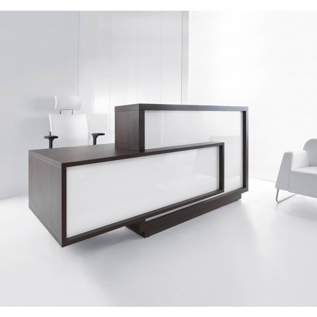 Kubik 210 cm – Empfangstheke mit Hochglanzfront und Beraterplatz, Wenge
