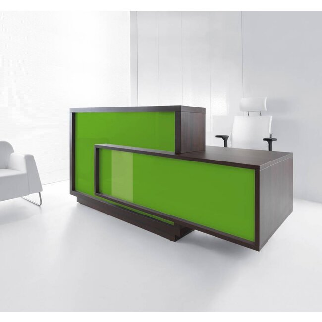 Kubik 210 cm – Empfangstheke mit Hochglanzfront und Beraterplatz, Wenge