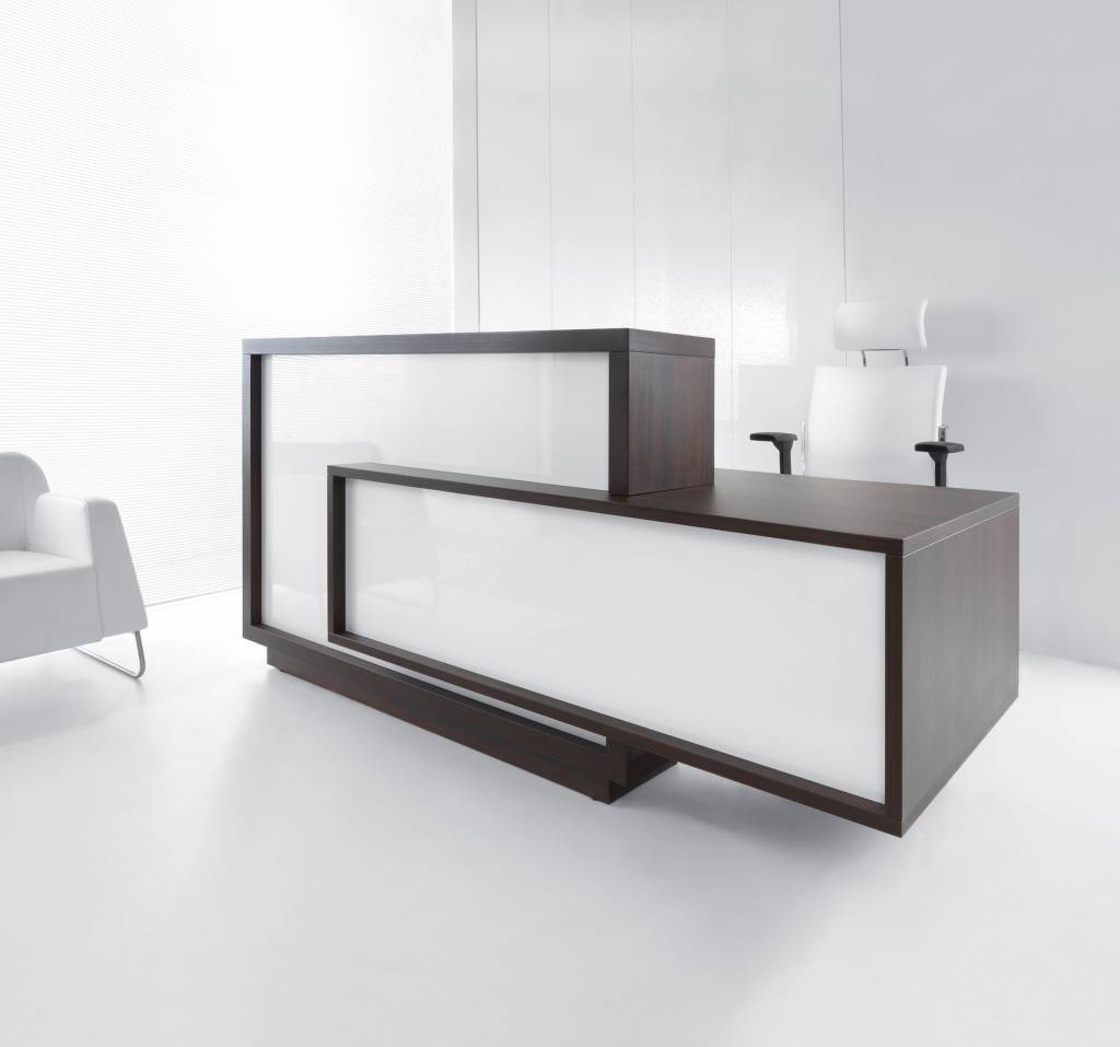 Empfangstheke Kubik 210 cm mit Korpus in Wenge und Hochglanzfront – freistehende Empfangstheke