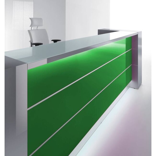 Hochglanz Empfangstheke Vale 223 cm, mit Seitenschränken