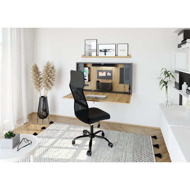 Wandschreibtisch 120 cm breit, klappbar als mini Home Office mit viel Zubehör