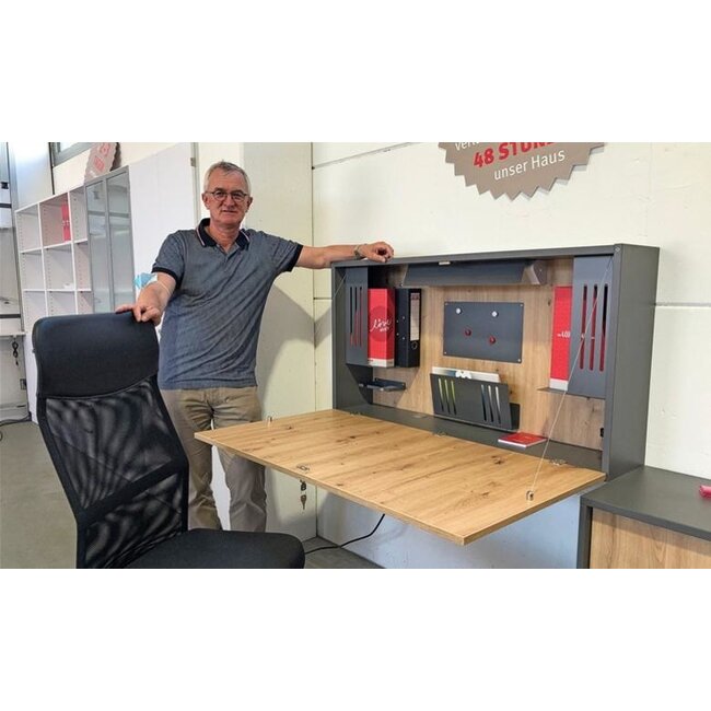 Wandschreibtisch 120 cm breit, klappbar als mini Home Office mit viel Zubehör