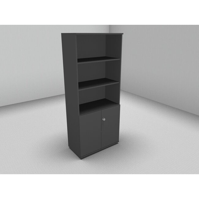 Hochwertiger Drehtürenschrank mit 5 Ordnerhöhen, 80 cm breit mit offenem Regal oben