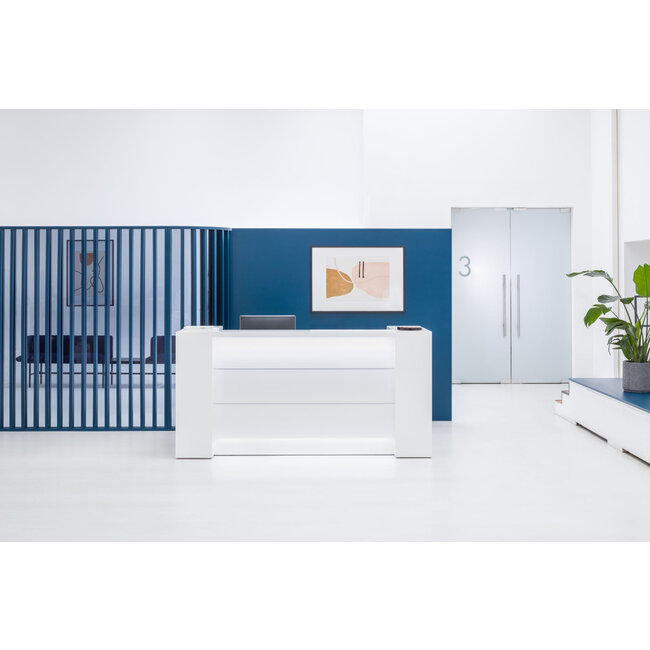 Hochglanz Empfangstheke Vale 193 cm, mit Seitenschränken