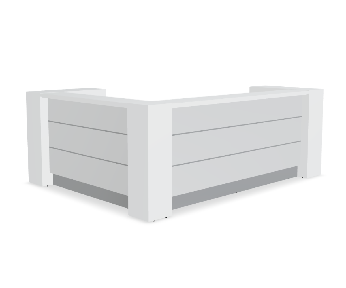 Empfangstheke Vale L-Form 290 x 220 cm eckig in Hochglanz – maximale Größe für Großempfänge