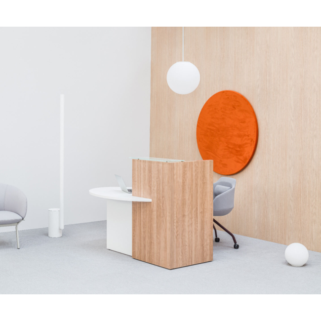 Kleine Empfangstheke OVOL, 155 cm breit mit Beraterplatz links