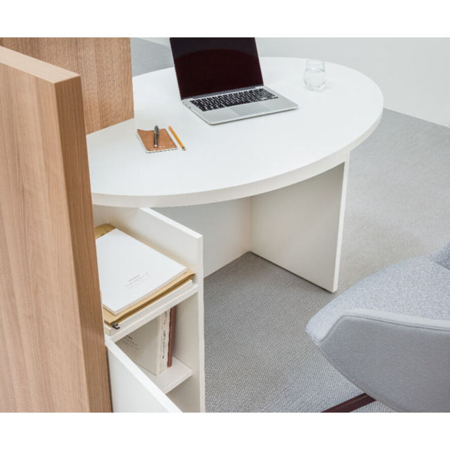 Kleine Empfangstheke OVOL, 155 cm breit mit Beraterplatz links