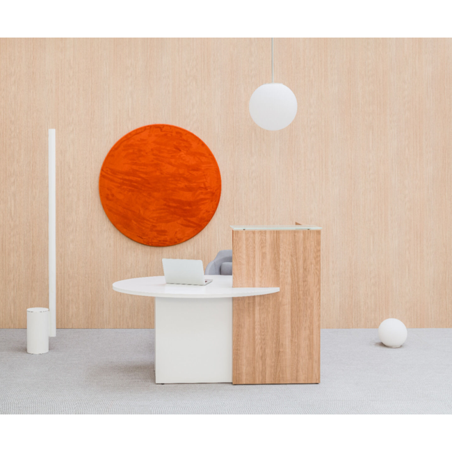 Kleine Empfangstheke OVOL, 155 cm breit mit Beraterplatz links