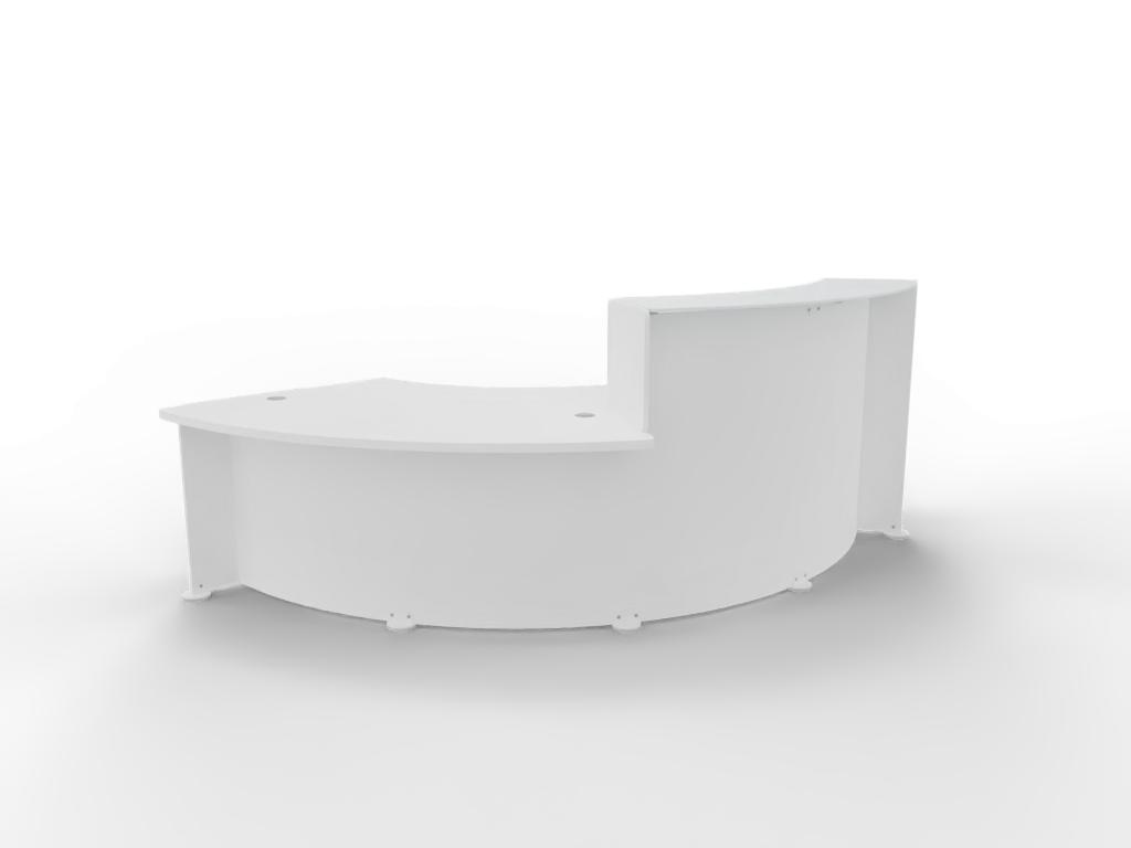 Empfangstheke Moderno 312 cm in Weiß mit Beraterplatz und Glas-Thekenplatten