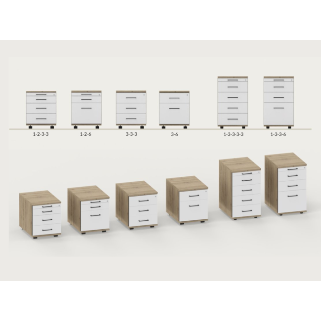 Hochwertiger Standcontainer 60 cm tief, abschließbar - mit 5 Schubladen