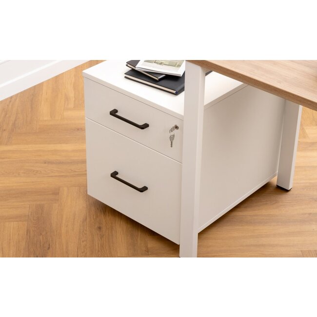 Günstiger Rollcontainer 60 cm tief, abschließbar - 2 Schubladen mit Ausziehbrett