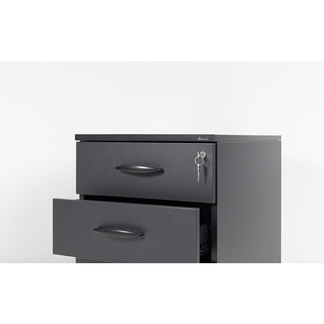 Günstiger Rollcontainer 60 cm tief, abschließbar - 2 Schubladen mit Ausziehbrett