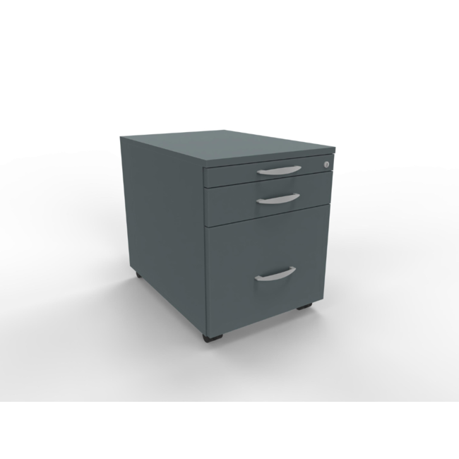 Günstiger Rollcontainer 60 cm tief, abschließbar - 2 Schubladen mit Ausziehbrett