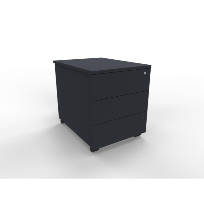 Günstiger Rollcontainer 60 cm tief, abschließbar - 3 Schubladen ohne Griffe