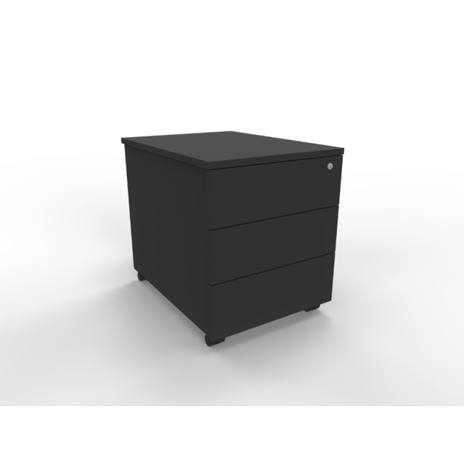 Günstiger Rollcontainer 60 cm tief, abschließbar - 3 Schubladen ohne Griffe