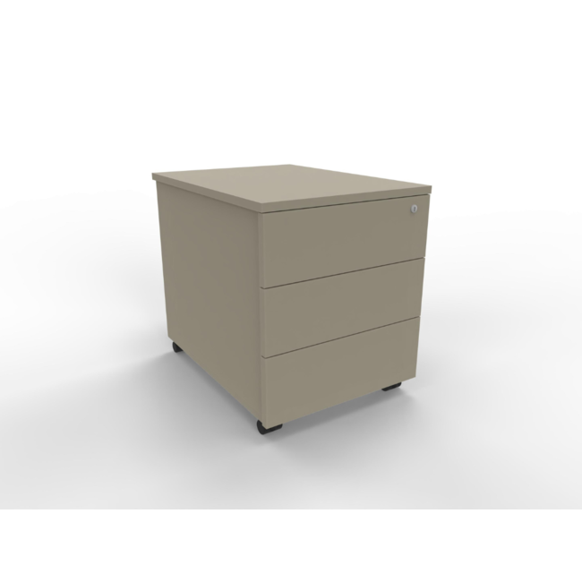 Günstiger Rollcontainer 60 cm tief, abschließbar - 3 Schubladen ohne Griffe