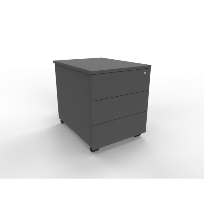 Günstiger Rollcontainer 60 cm tief, abschließbar - 3 Schubladen ohne Griffe