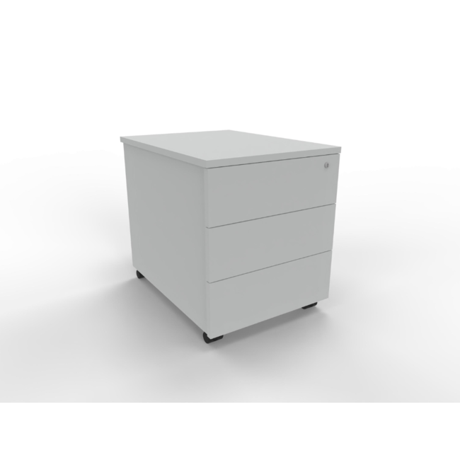 Günstiger Rollcontainer 60 cm tief, abschließbar - 3 Schubladen ohne Griffe