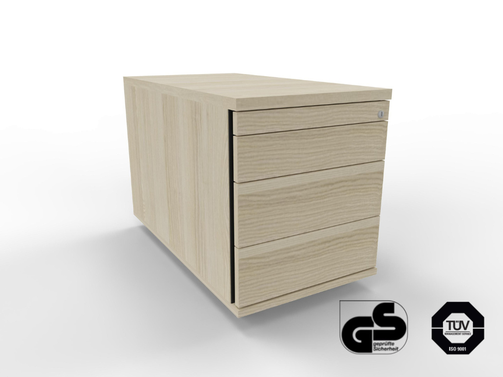 Rollcontainer 80 cm tief abschließbar mit 4 Schubladen fürs Büro
