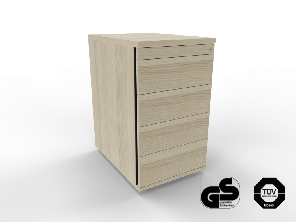Standcontainer 60 cm tief abschließbar mit 5 Schubladen fürs Büro
