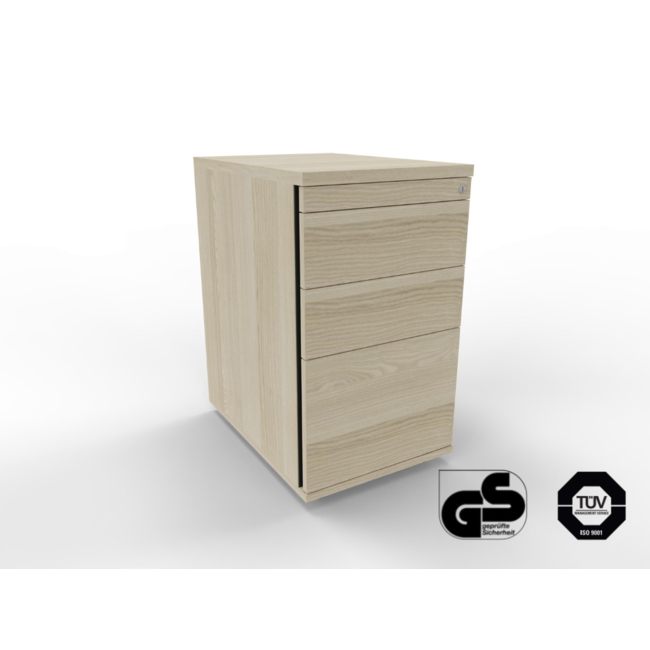 Hochwertiger Hängeregister-Standcontainer 60 cm tief, abschließbar -  mit 3 Schubladen