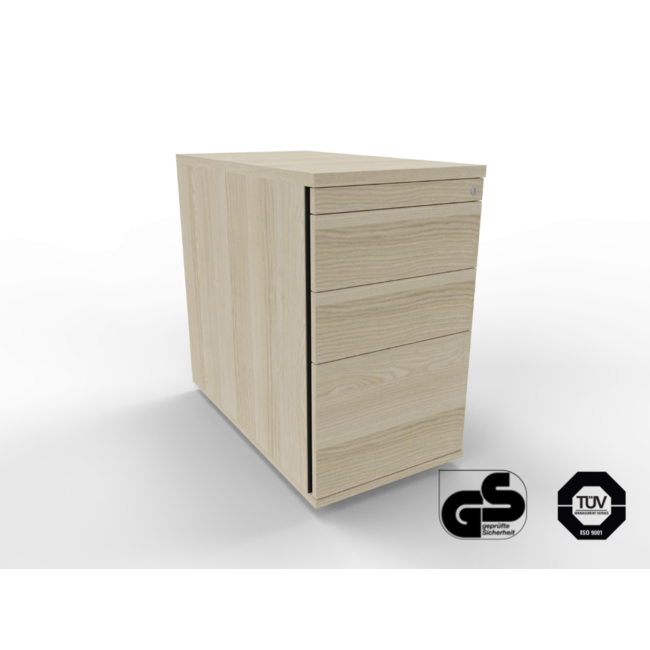 Hochwertiger Hängeregister Standcontainer 80 cm tief, abschließbar -  mit 3 Schubladen