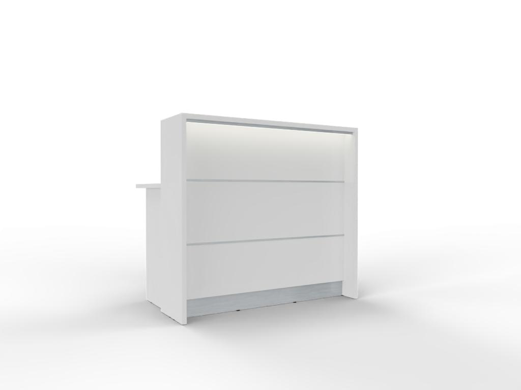 Empfangstheke AS-Line 120 cm konfigurierbar mit Dekorstreifen und Sockel in Weiß für Büro und Praxis