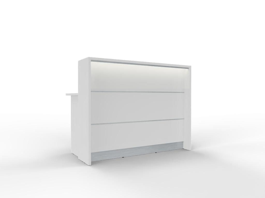 Empfangstheke AS-Line 140 cm konfigurierbar mit Dekorstreifen und Sockel in Weiß für Büro und Praxis