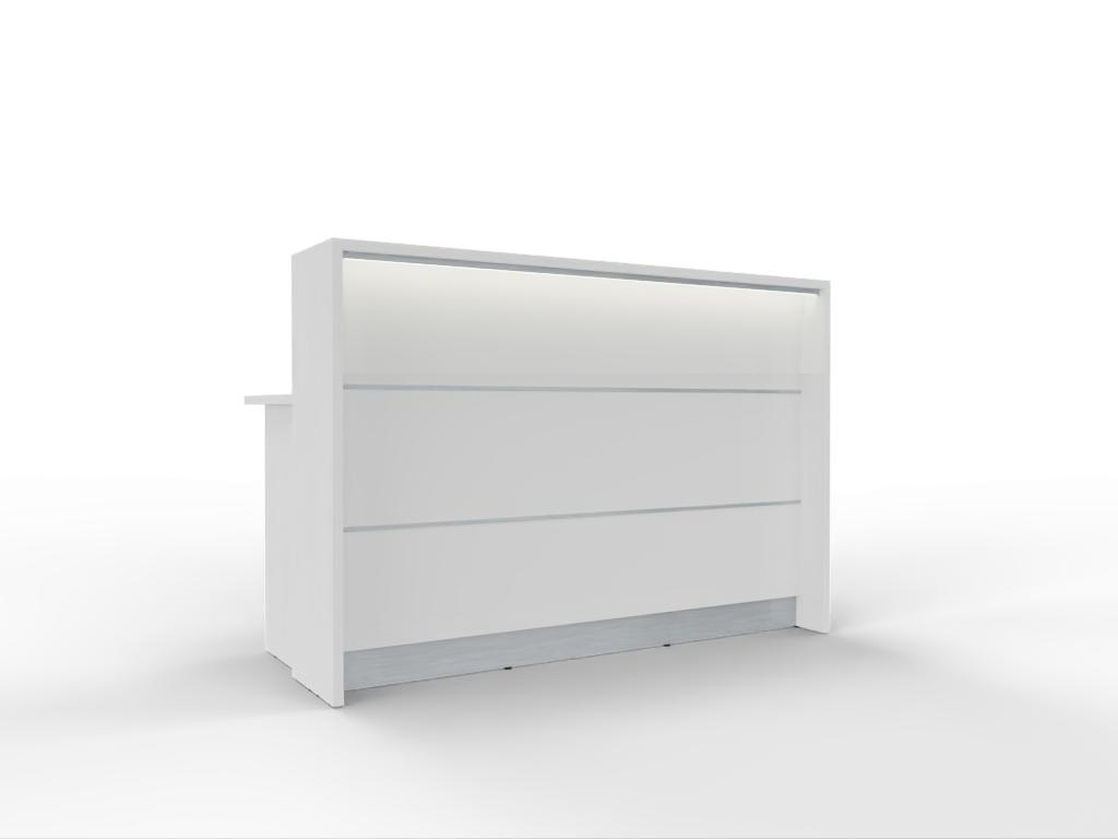 Empfangstheke AS-Line 160 cm konfigurierbar mit Dekorstreifen und Sockel in Weiß für Büro und Praxis