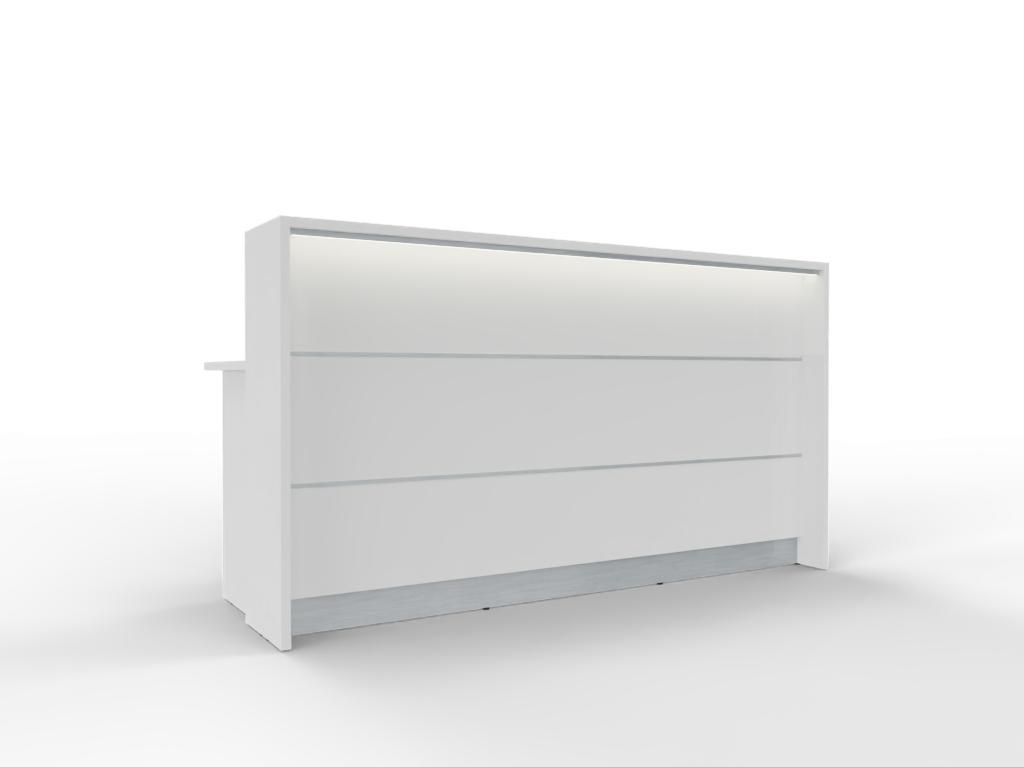 Empfangstheke AS-Line 200 cm konfigurierbar mit Dekorstreifen und Sockel in Weiß für Büro und Praxis