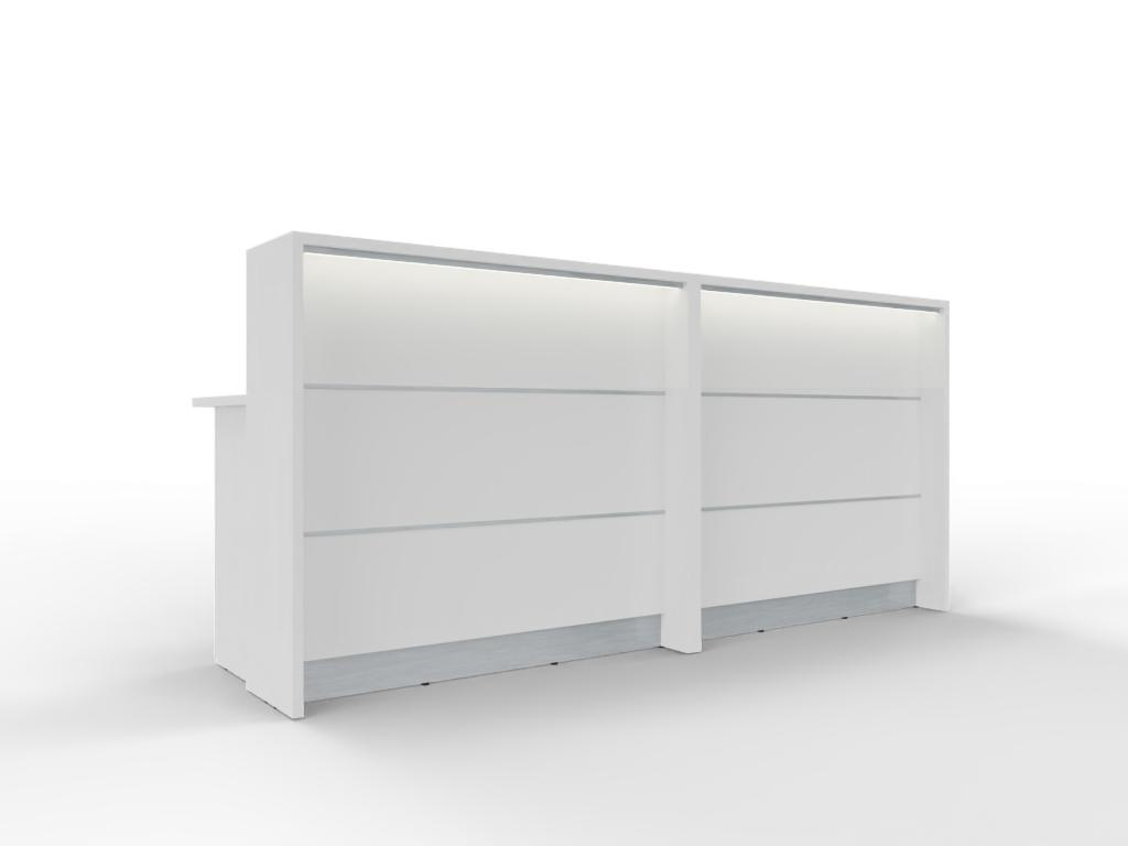 Empfangstheke 240 cm breit in Weiß mit LED-Beleuchtung – gerade Form für Büro und Praxis