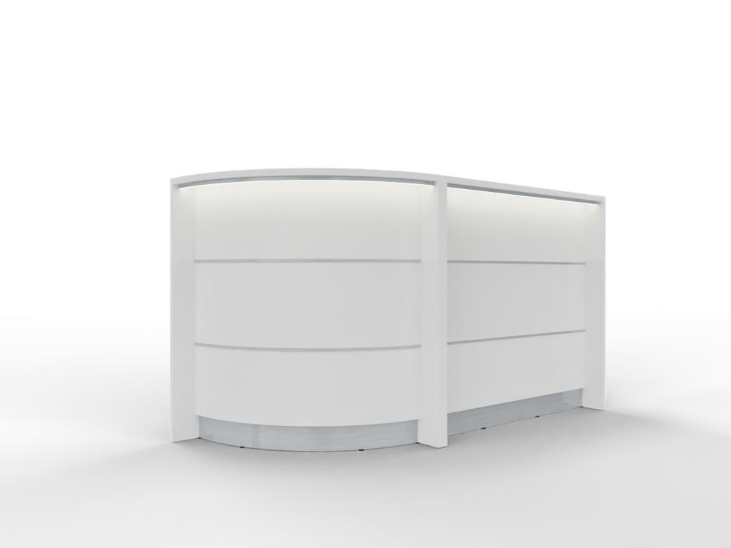 Empfangstheke AS-Line 200 cm mit rundem Abschluss-Element in Weiß mit LED für Büro und Praxis