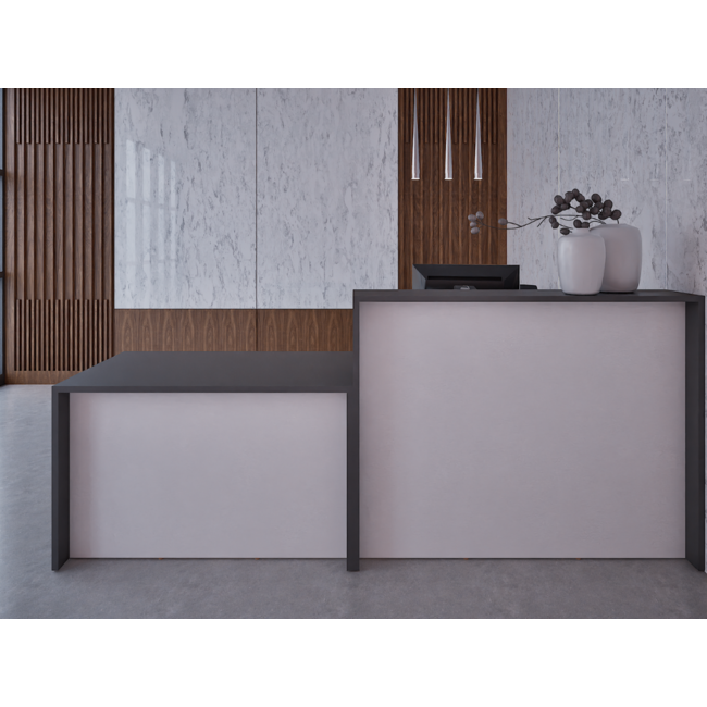 Empfangstheke AS-Line, 200 cm mit Beraterplatz | Hohes Element 120 cm breit - Beraterplatz 80 cm breit