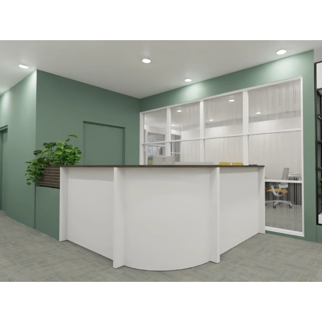 Empfangstheke AS-Line, J-Form, abgerundeter Winkel 280 x 160 cm