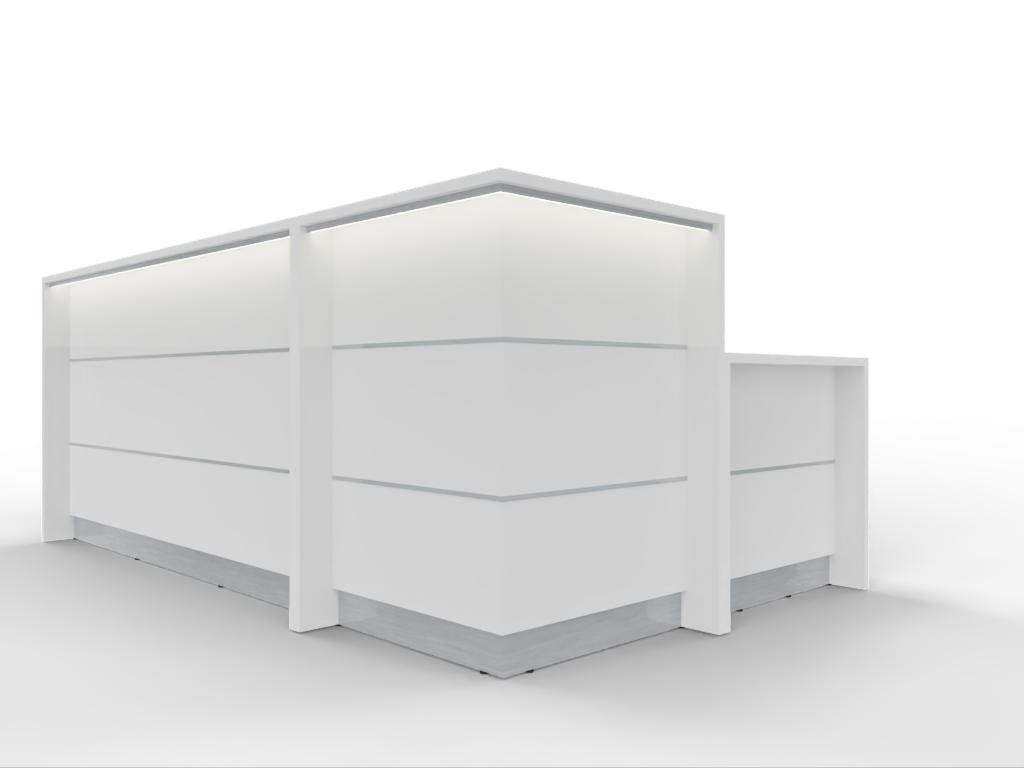 Empfangstheke AS-Line Ecktheke mit Beraterplatz 280 × 160 cm in Weiß mit LED für Büro und Praxis