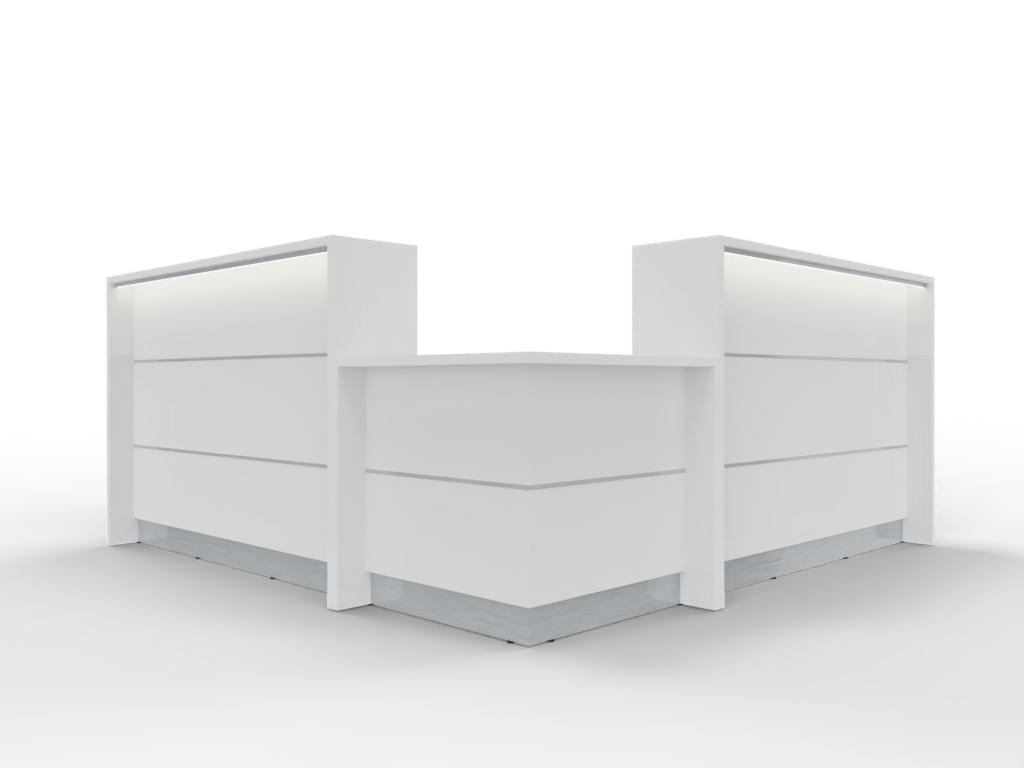 Empfangstheke AS-Line Ecktheke mit flachem Winkel 240 × 240 cm in Weiß mit LED für Büro und Praxis