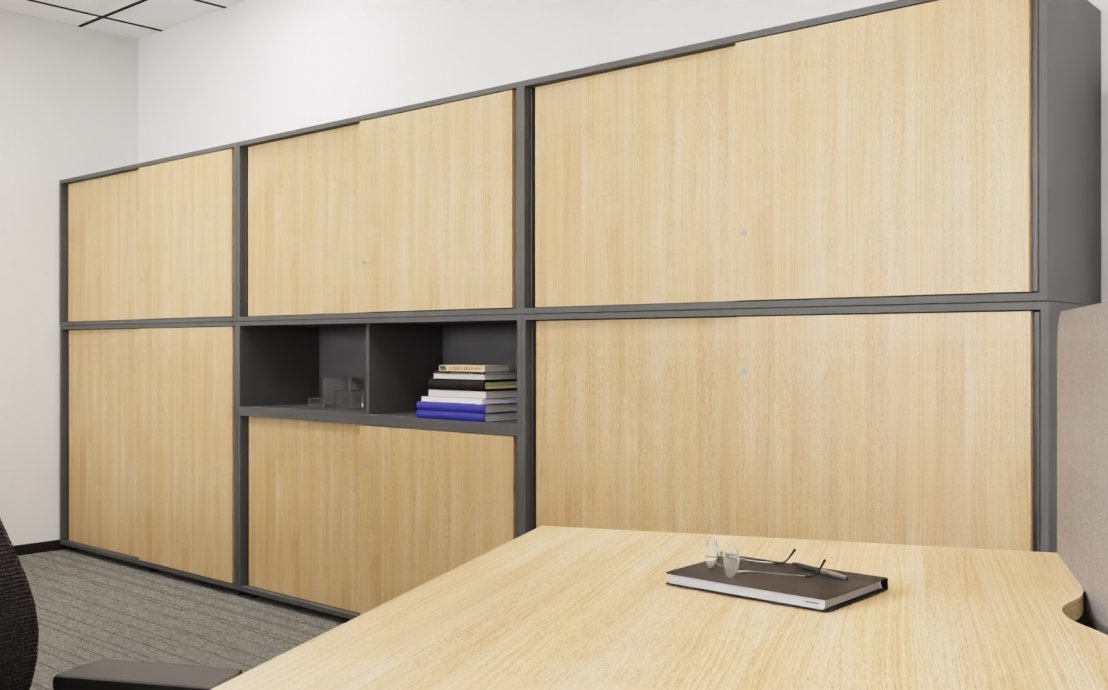 Aktenschrank mit Schiebetüren in Holzoptik – platzsparender abschließbarer Büroschrank