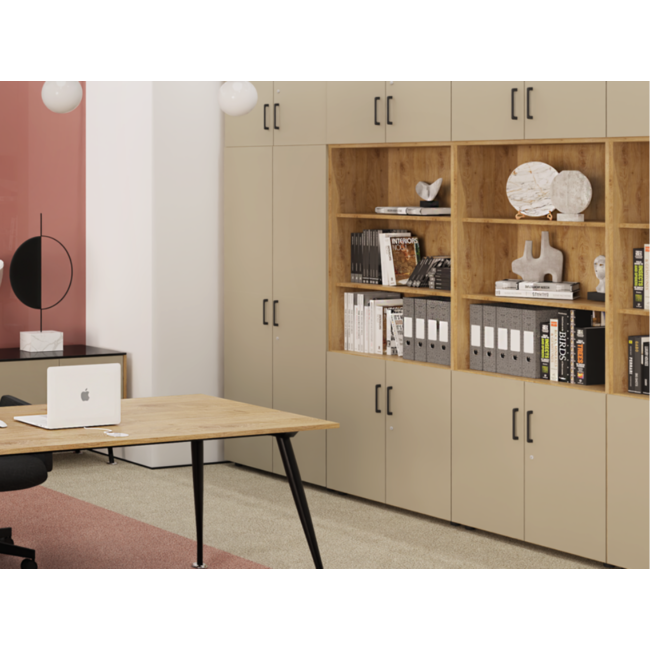 Hochwertiger Drehtürenschrank mit 3 Ordnerhöhen, 100 cm breit, variable Tiefe (42–60 cm)