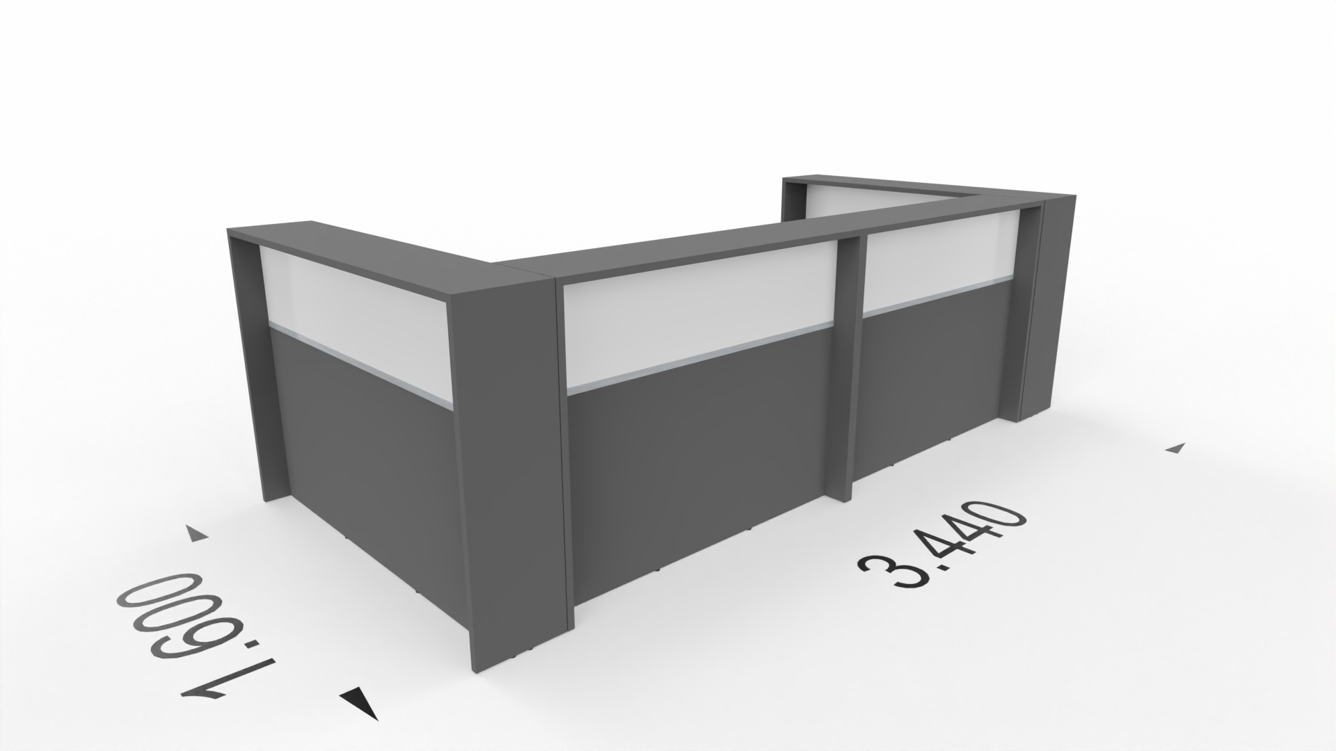 Empfangstheke AS-Line II U-Form 344 cm mit zweifarbiger Front oben Weiß Hochglanz unten Wunschfarbe ohne Sockel