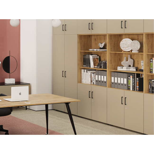 Hochwertiger Drehtürenschrank mit 6 Ordnerhöhen, 90 cm breit, variable Tiefe (42–60 cm)