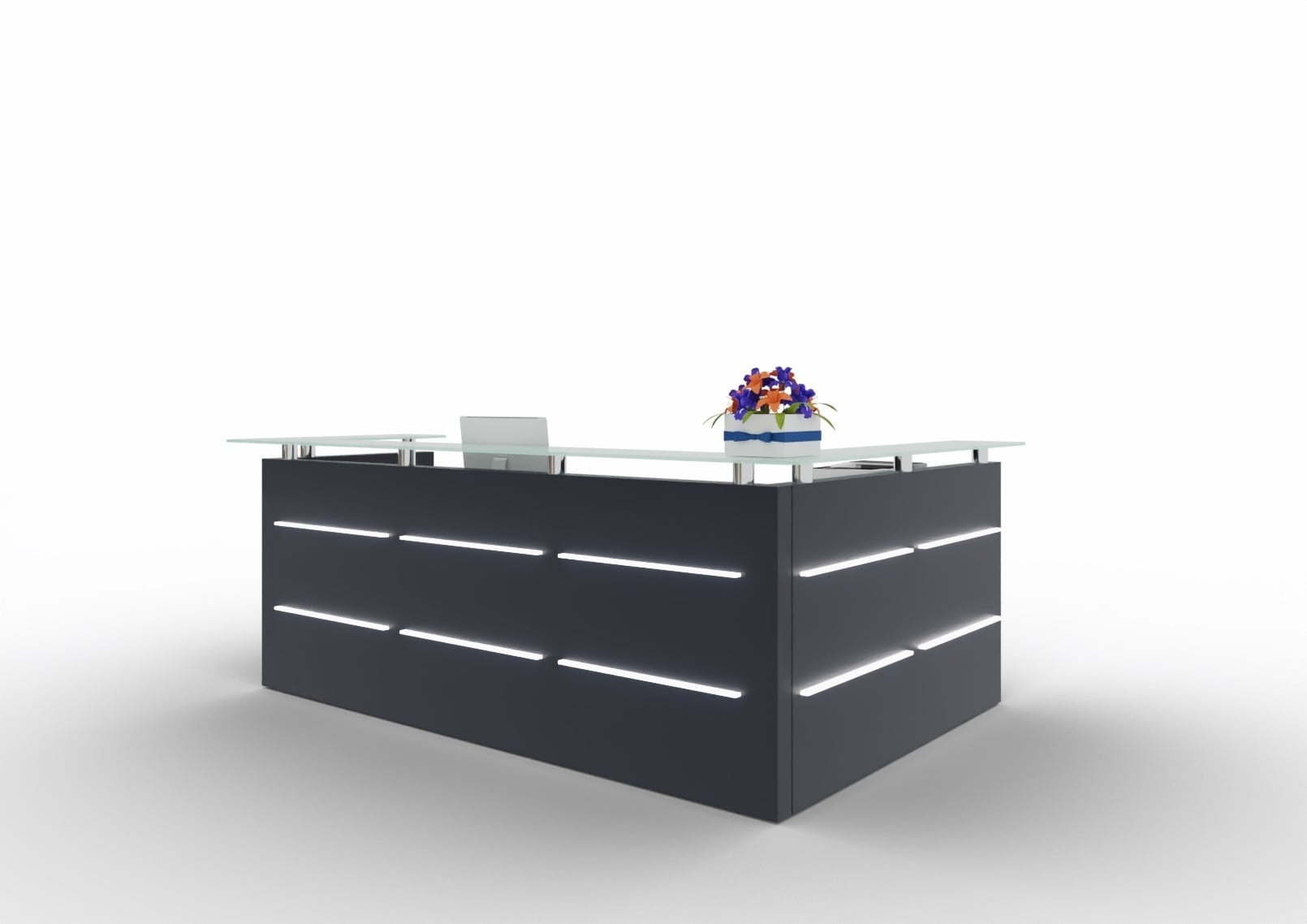 Empfangstheke Anthrazit mit beleuchteter LED-Front und Glasaufsatz