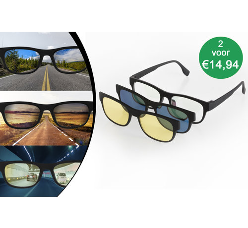 3-in-1 Wayfarer Zonnebril | Nachtzicht, UV-bescherming en Extra Helder -  Gekstedeals