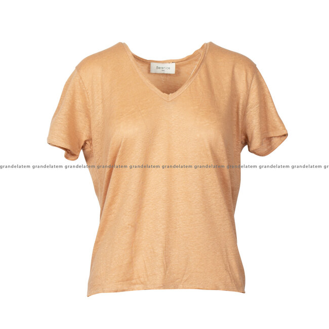 Berenice kledij t-shirt - T-shirt V hals CAMEL - 16EMMA1UTS ⎜ WEBSHOP