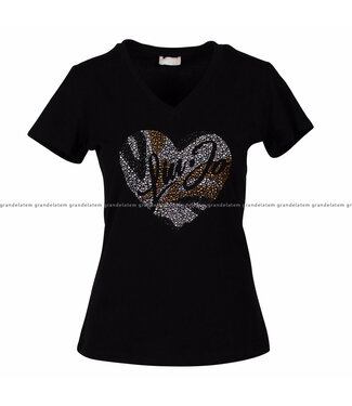 LIU JO LIU JO kledij t-shirt - JERSEY&HEART+DIAMOND - T-shirts- NERO HEART - WF3080-JS923-Q9487