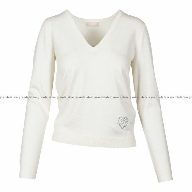 LIU JO kledij trui - F.12 BASIC COLORED LOGO SWEATER - BIANCO LANA - WF3127-MA18F-10701 ⎜ WEBSHOP