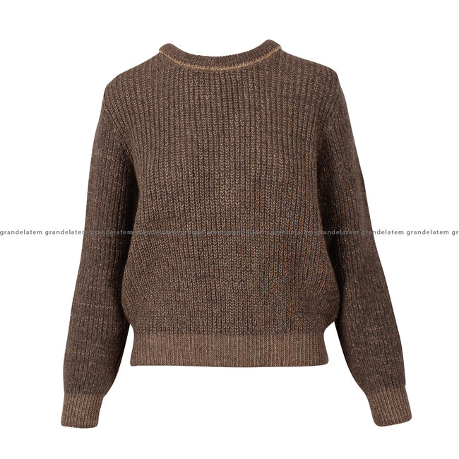 AC by Annelien Coorevits kledij trui -  AC lise  pull boothals lurex merino   bruin ⎜ WEBSHOP